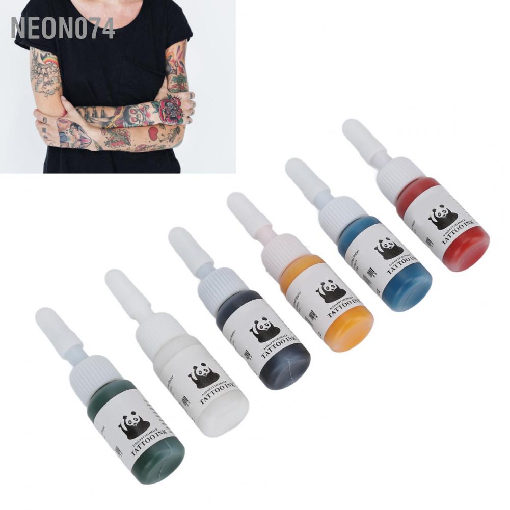 Neon074 6 Colors 5ml Tattoo Ink Kit Long Lasting Fast Coloring Professional Pigment for Tattooists