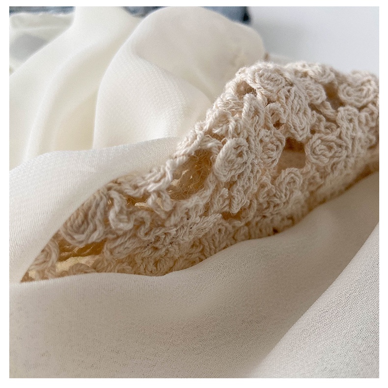 Áo kiểu tay dài voan phối lưới cói thêu hoa AK38