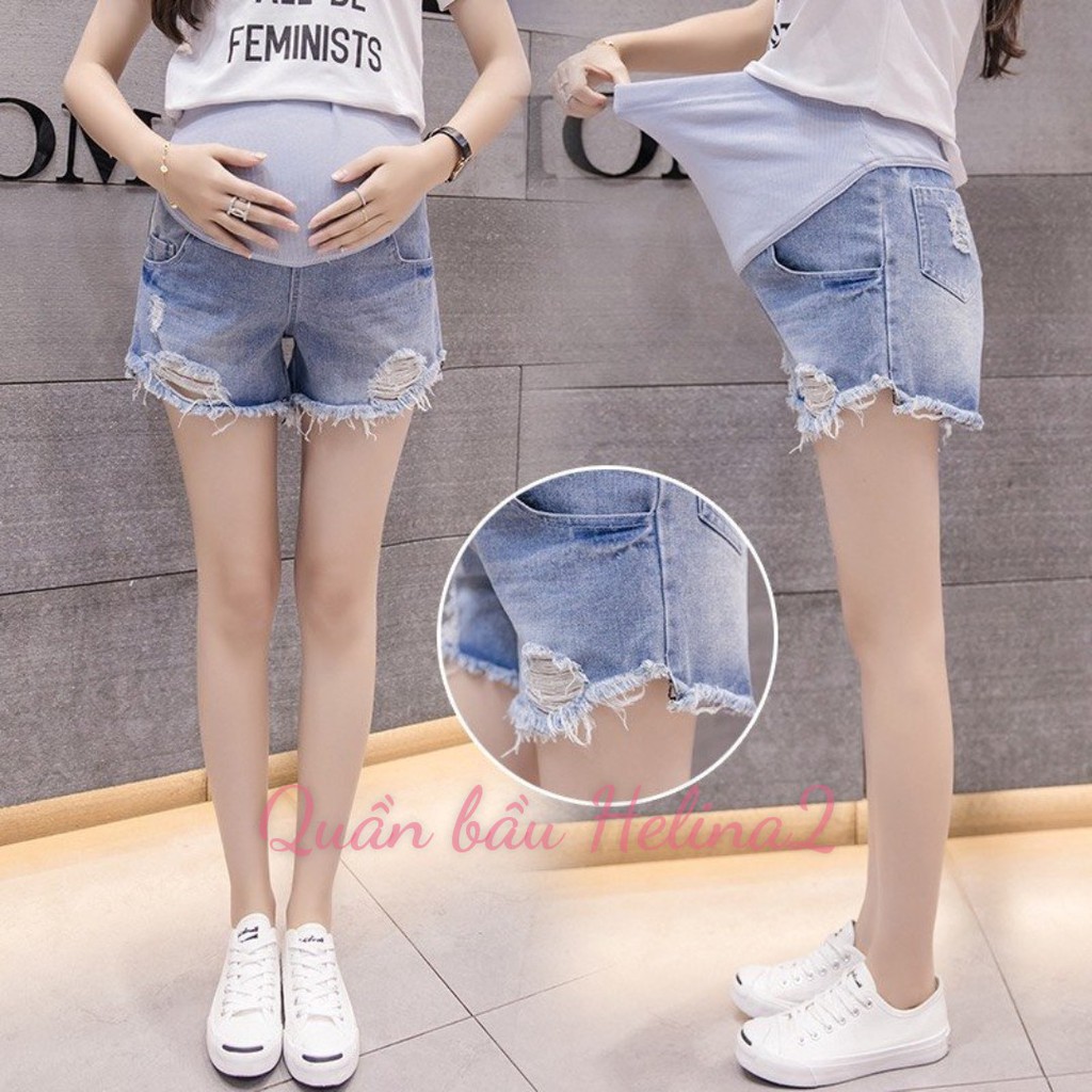 Quần SOOC bầu jean rách cá tính, thiết kế cho mẹ bầu xinh xắn BSR45