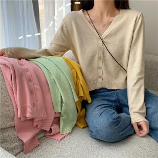 Áo Dệt Kim Nữ Dệt Kim Áo Len Dệt Kim Áo Len Dệt Kim Áo Len Nữ Phiên Bản Hàn Quốc Nhỏ Màu Nguyên Chất Áo Khoác Ngắn Cổ Chữ V Bên Trong Dài-