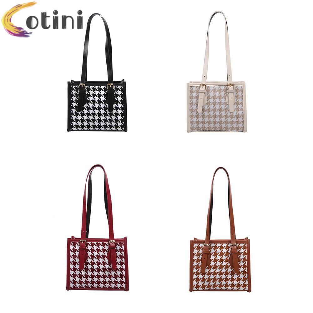 COTINI Vintage Women Shoulder Underarm Bag Leather Plaid Lady Clutch Handbags Tote