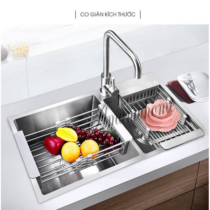 Khay inox gác bồn rửa chén co giãn tiện dụng