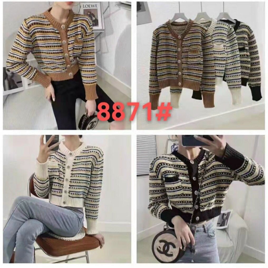 Áo Khoác Bomber Len Lửng Cúc Bọc Có Túi Phối Sọc Cao Cấp Ulzzang
