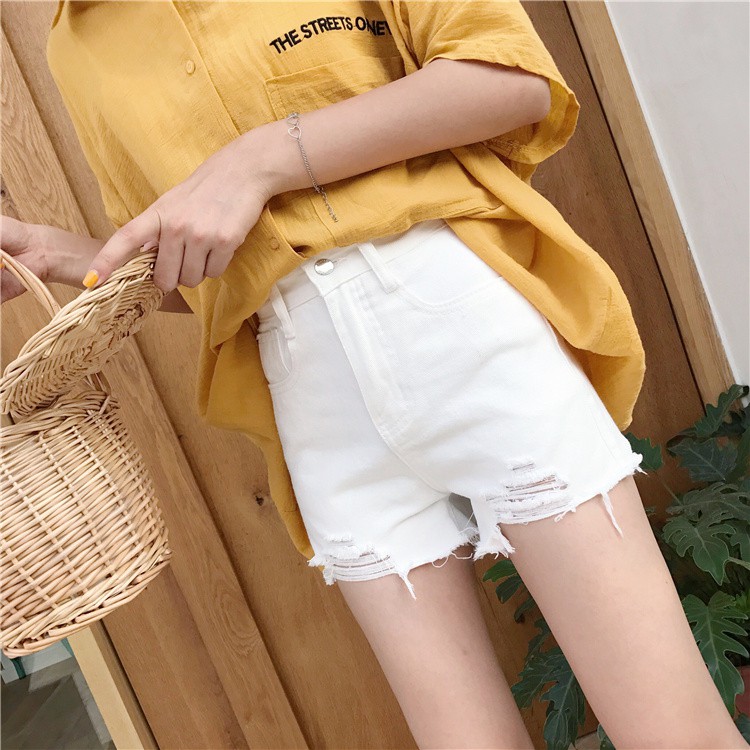 Quần short jean nữ TRẮNG RÁCH TUA LAI - mẫu mới nhất VF-680