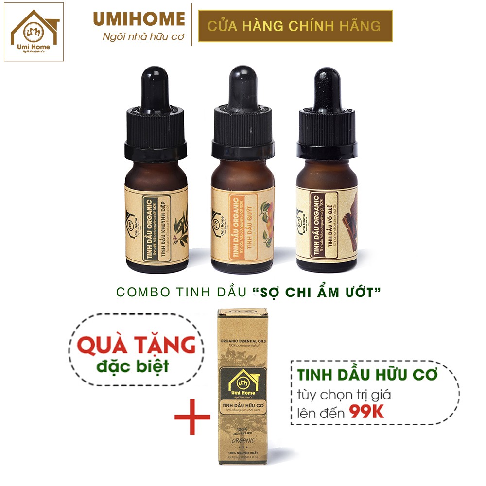 Combo 3 loại Tinh Dầu UMIHOME gồm Khuynh diệp, Vỏ Quế, Quýt (10mlx3) hữu cơ nguyên chất