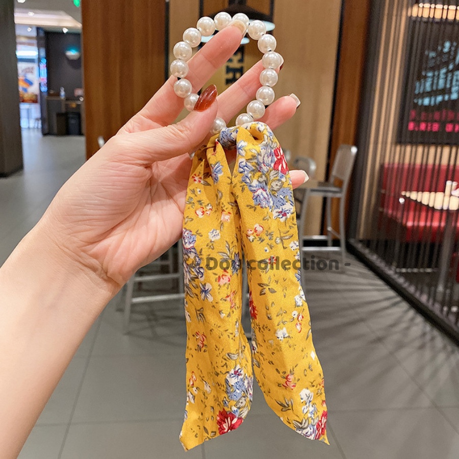 Cột Tóc Turban Chuỗi Phối Nơ Ruy Băng Họa Tiết Hoa Nhí Phong Cách Hàn Quốc - Mã DT006