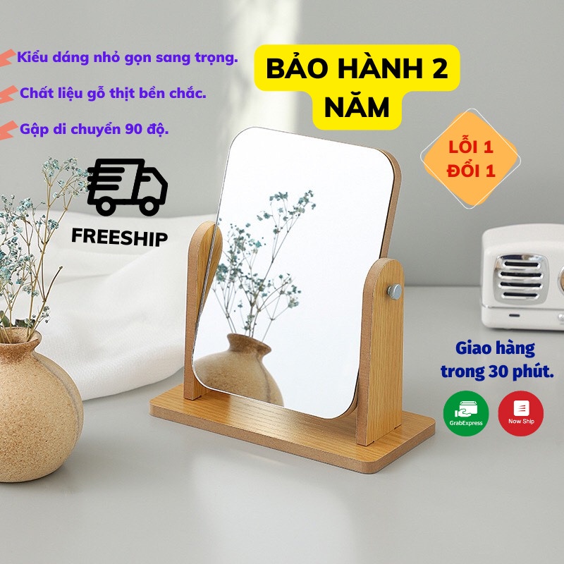 Gương Trang Điểm Để Bàn Khung Gỗ, Gương Để Bàn Vintage Decor