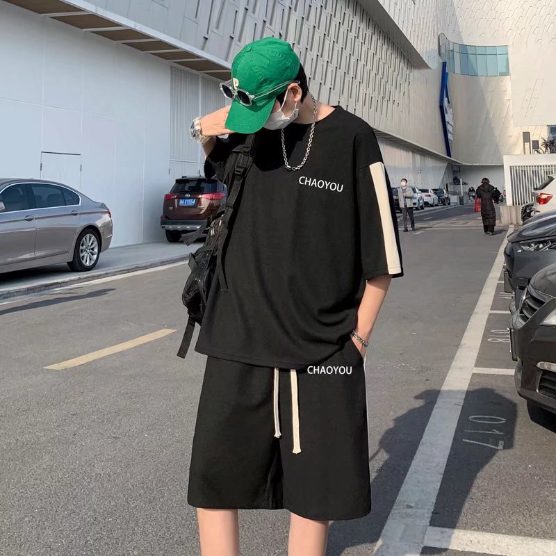 Set Nam Áo Thun Ngắn Tay Và Quần Short Dây Rút Dáng Rộng Thời Trang Unisex Phong Cách Hàn Quốc Fashion Bigsize Áo Phông Rộng Nữ Simple Quần Jogger Nữ
