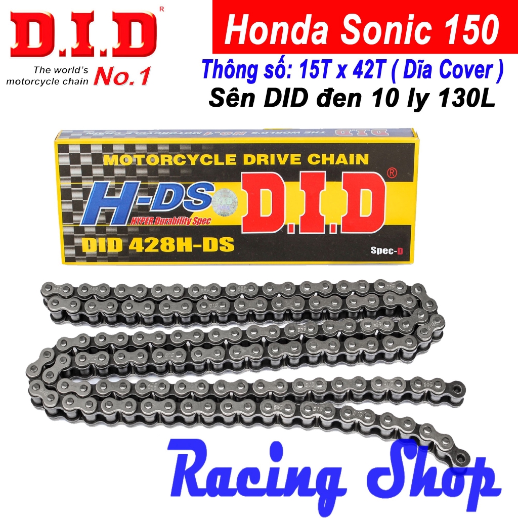 Nhông sên dĩa Honda Sonic, Winner 15Tx42T sên đen 10ly 130L DID Thái Lan