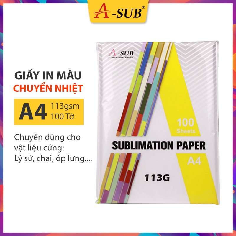 Giấy In Chuyển Nhiệt A-Sub Sublimation Transfer Paper, Khổ A4 Định Lượng 113gsm 100 Tờ, Dùng In Vật Liệu Cứng