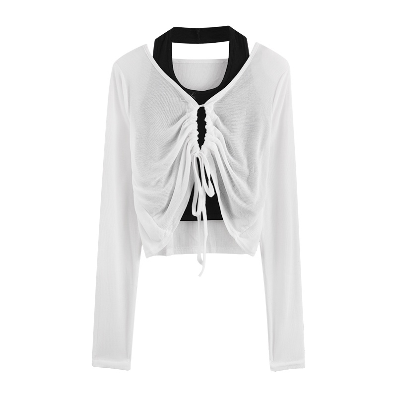 NUZIRO Áo khoác ngoài tay dài che nắng/ Áo kiểu  cổ yếm dáng rộng thời trang mùa hè dành cho nữ