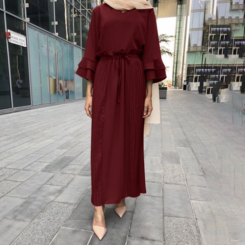 Đầm maxi ZANZEA tay lỡ cổ chữ v phong cách hồi giáo thời trang thích hợp cho nữ