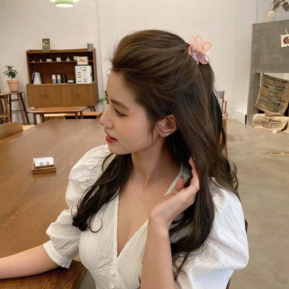 QQMALL Kẹp Tóc Càng Cua Bằng Acrylic Trong Suốt Hình Hoa Màu Tím / Xanh Lá Ngọt Ngào Cho Nữ
