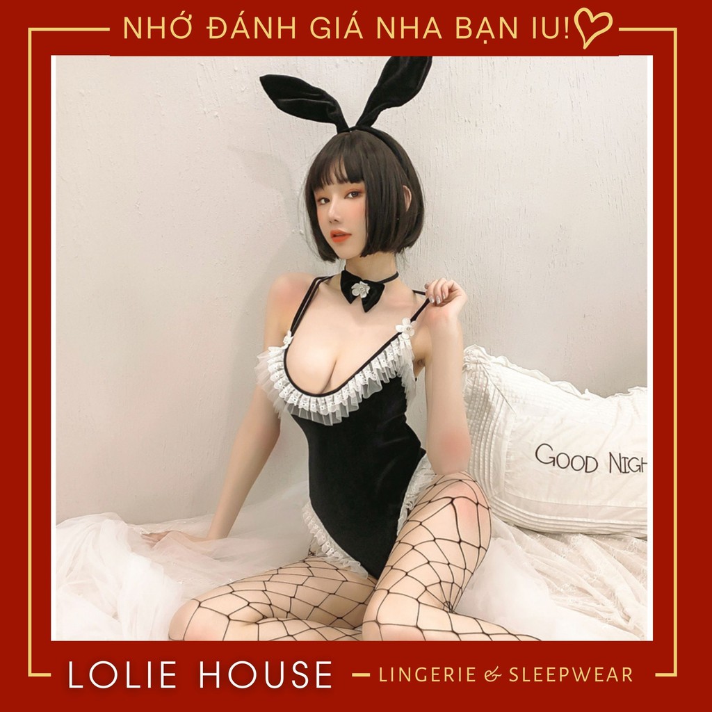 Bodysuit cosplay thỏ hầu gái playboy sexy bằng nhung có bờm tai thỏ bunny LOLIE HOUSE - CP14