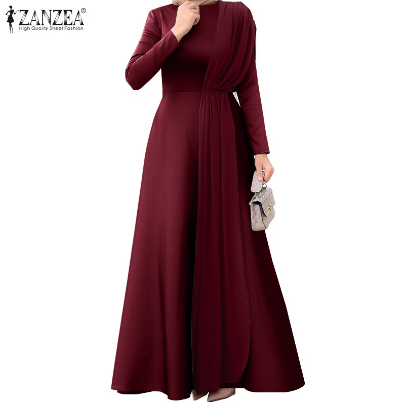 Đầm maxi Zanzea tay dài thắt eo thời trang cho nữ