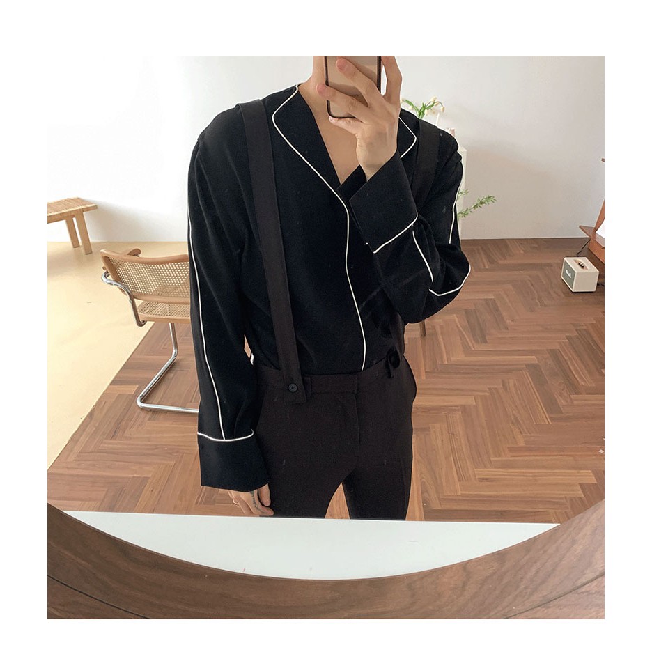 SƠ MI VIỀN HAI MÀU TRẮNG ĐEN TẶNG KÈM DÂY - S1004 LJINSTORE | BigBuy360 - bigbuy360.vn