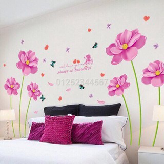 Decal dán tường Hoa tím hồng