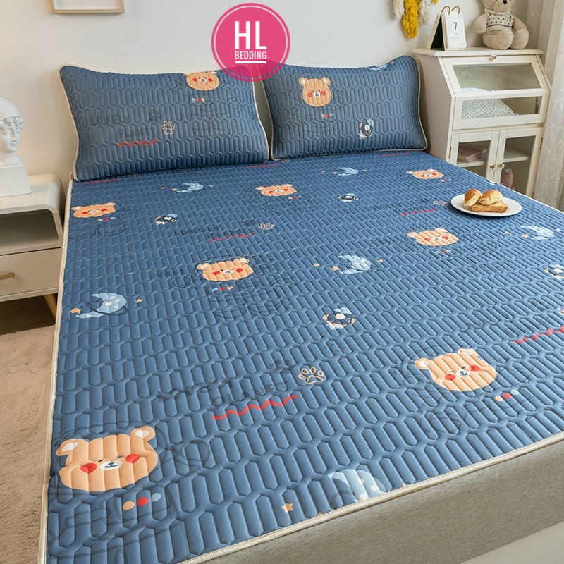 Chiếu điều hòa cao su non 5D  Gấu xanh HL Bedding vải lụa Tencel mát cao su non Latex mềm mịn đủ kích thước m6/m8/2m2