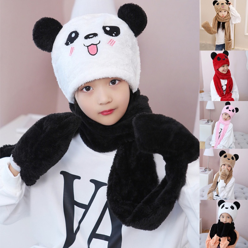 Bộ mũ trùm đầu + găng tay + khăn choàng cổ 3 trong 1 hình gấu trúc dễ thương cho bé