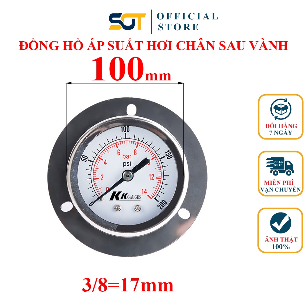 Đồng hồ đo áp suất hơi, khí nén mặt 63mm chân ren sau