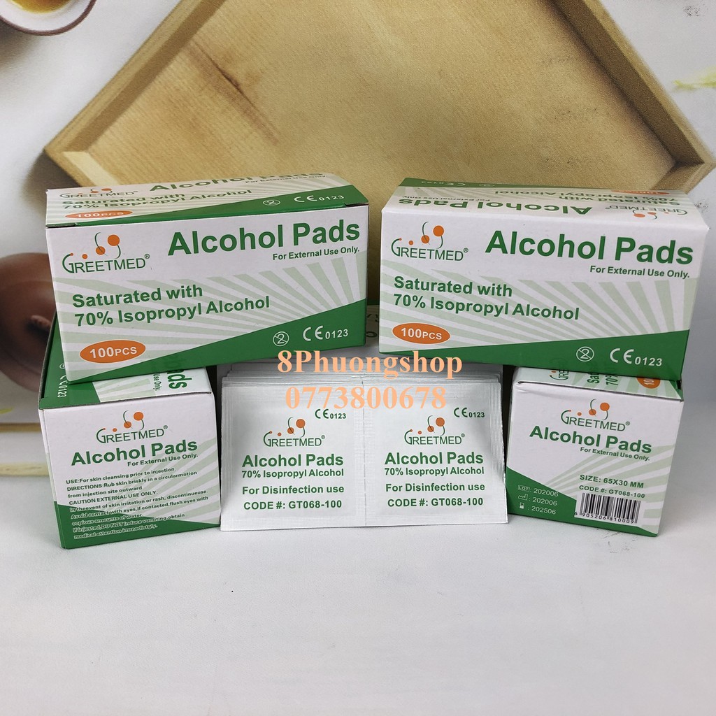 Bông tẩm cồn Greetmeed (Hộp 100 miếng) – Alcohol Pads được nhập khẩu chính thức từ hãng GREETMED