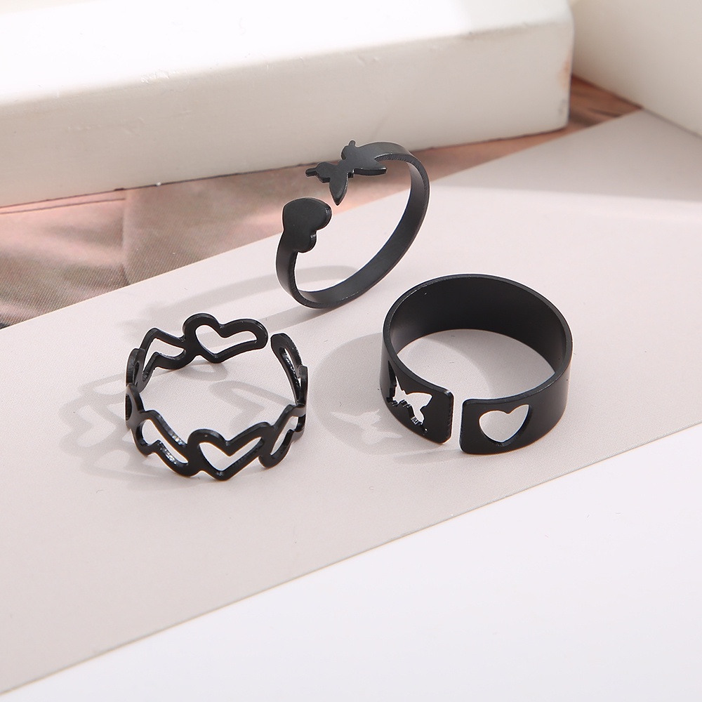 iF YOU Bộ 3 Nhẫn Hình Bướm Trái Tim Phong Cách Cổ Điển Thời Trang Cho Nữ