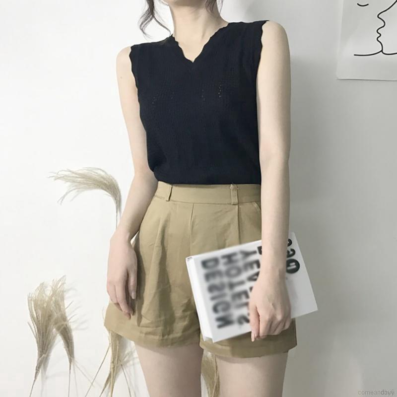 Áo Dệt Kim Không Tay Cổ V Thời Trang Hàn Quốc Cho Nữ