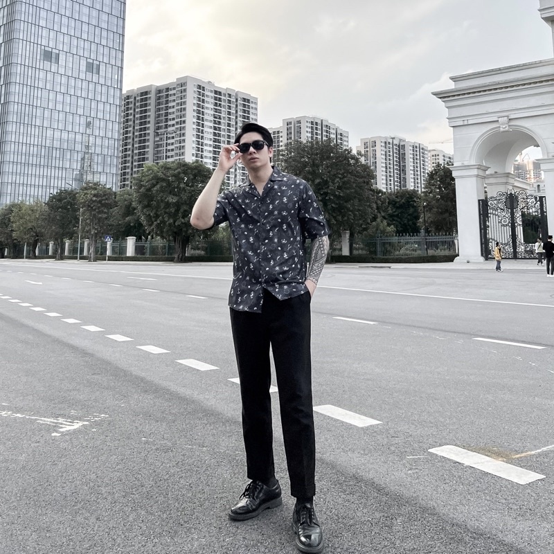Áo sơ mi nam ngắn tay DEWE, vải lụa nhập khẩu chống nhăn thoáng mát, họa tiết Đại Dương - DEWE Cuban Shirt