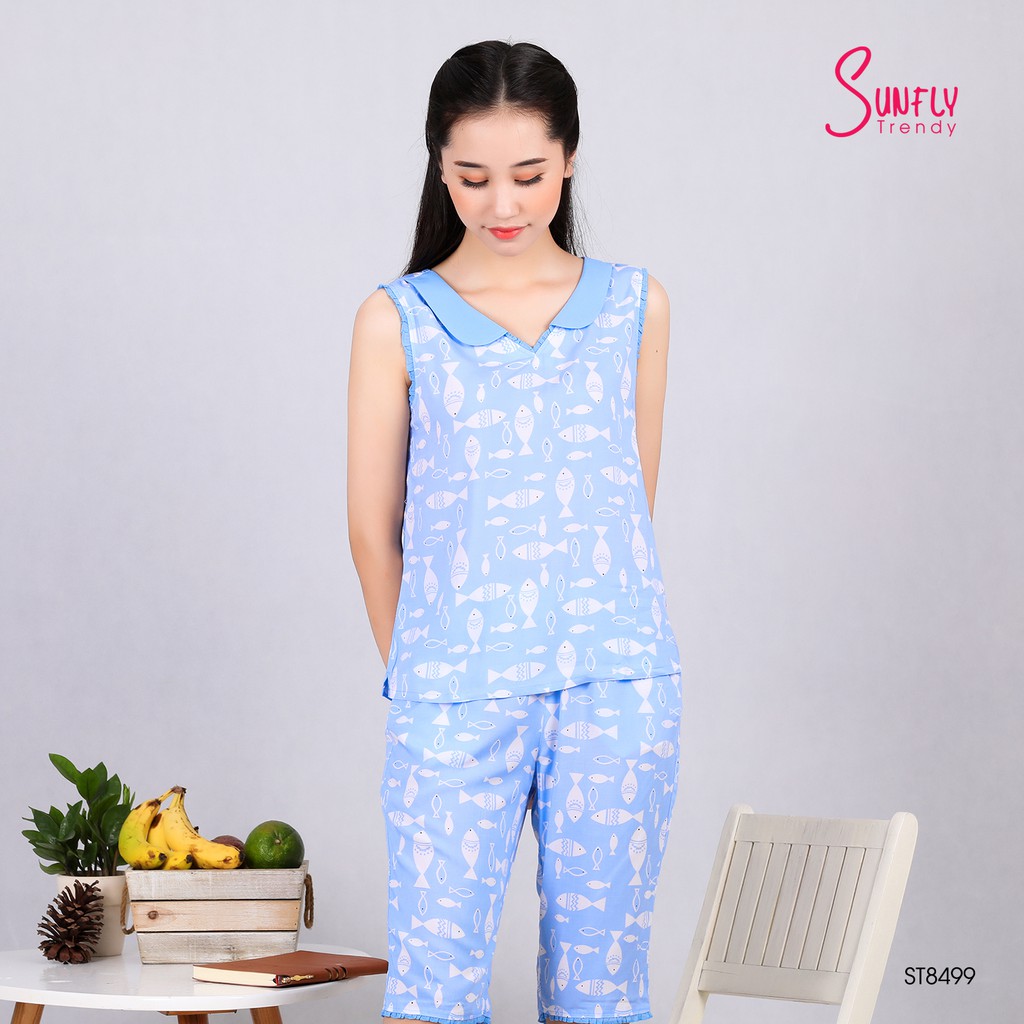 Bộ lanh Sunfly quần ngố, áo sát nách ST8499