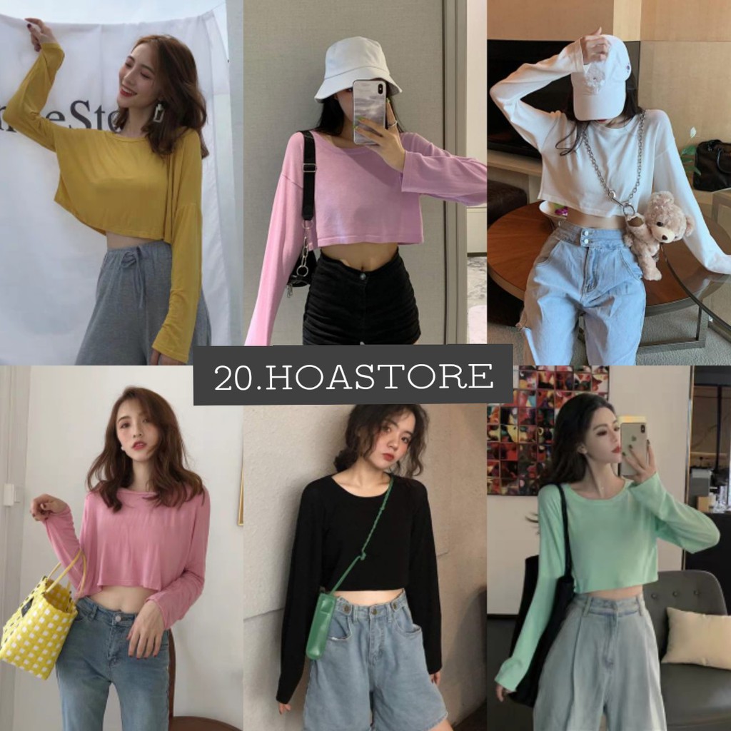 (độc hot) ÁO THUN CROPTOP TRƠN TAY DÀI 6 MÀU ULZZANG