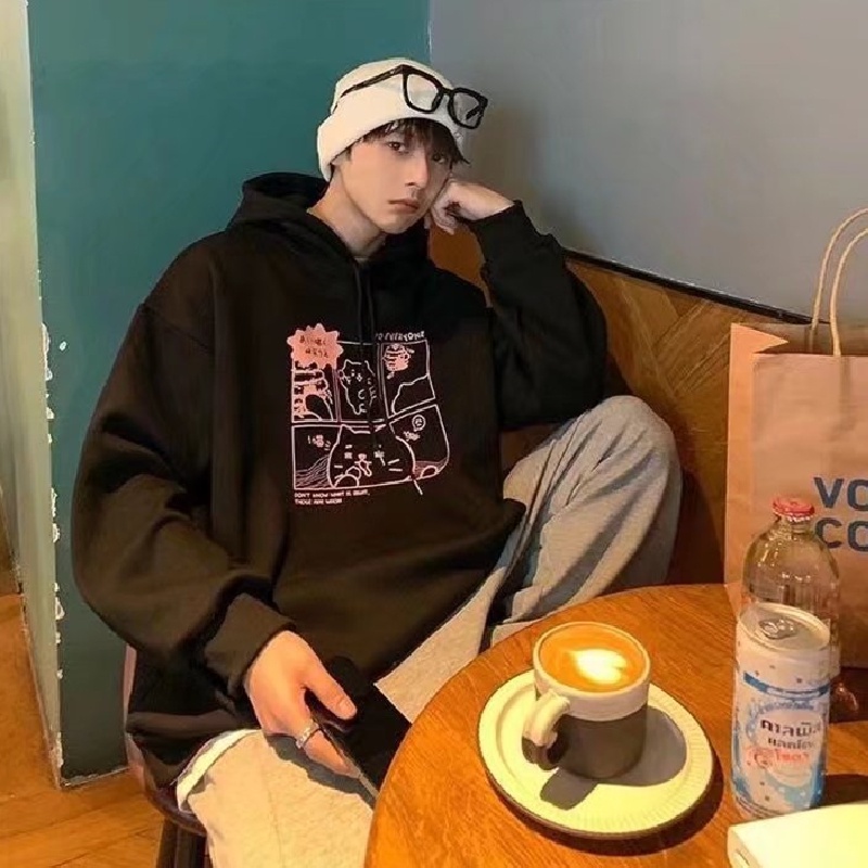 Áo Hoodie Thể Thao Dáng Rộng In Họa Tiết Hoạt Hình Phong Cách Hip Hop Đường Phố Nhật Bản Cỡ M-5XL Cho Nam