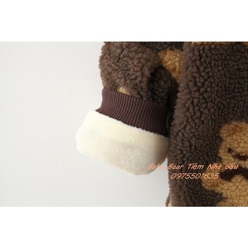 Áo khoác lông cừu in hình gấu nâu và gấu be cho bé kèm túi gấu cho bé phong cách Hàn Quốc ( hàng loại 1 lót nỉ ấm áp)