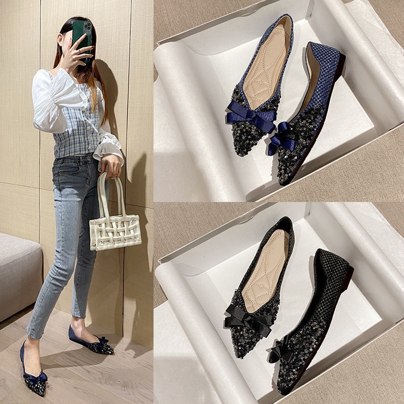 Giày Búp Bê Đính Đá Thiết Kế Thoáng Khí Thời Trang Hàn Quốc Cho Nữ