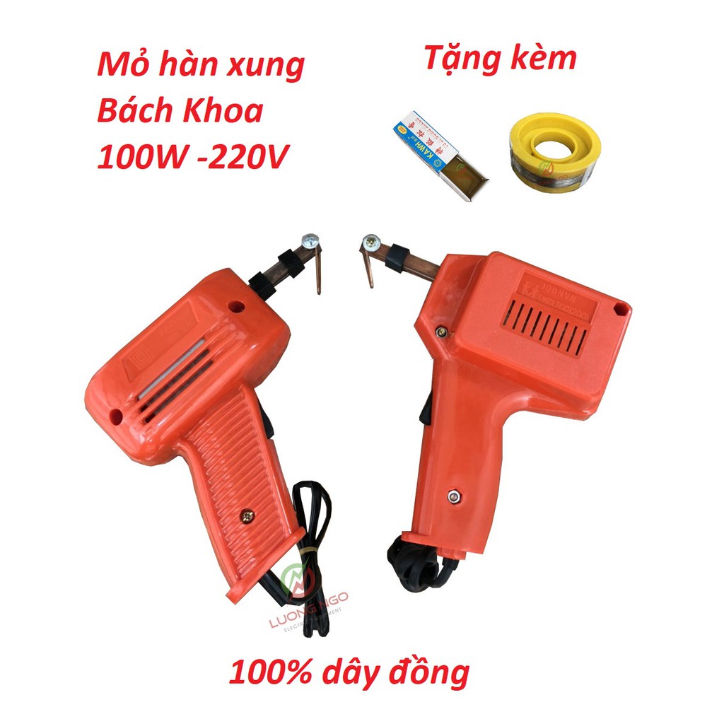 Mỏ Hàn Xung 100W bách khoa - Mỏ hàn chì - Mỏ hàn chì 100% dây đồng ( tặng thiếc nhựa + nhựa thông )