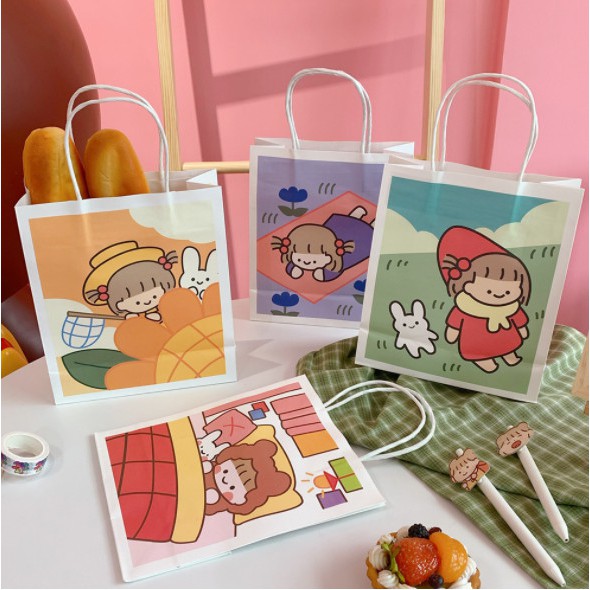 Túi giấy vintage kích thước lớn đựng quà tặng, quần áo, mỹ phẩm,...hoạt hình cute - Kraft đựng phụ kiện xinh giá rẻ