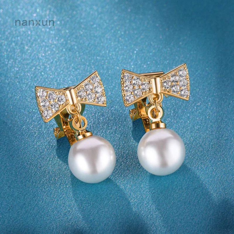 Bông Tai Xỏ Lỗ Mạ Vàng 18K Đính Ngọc Trai Giả
