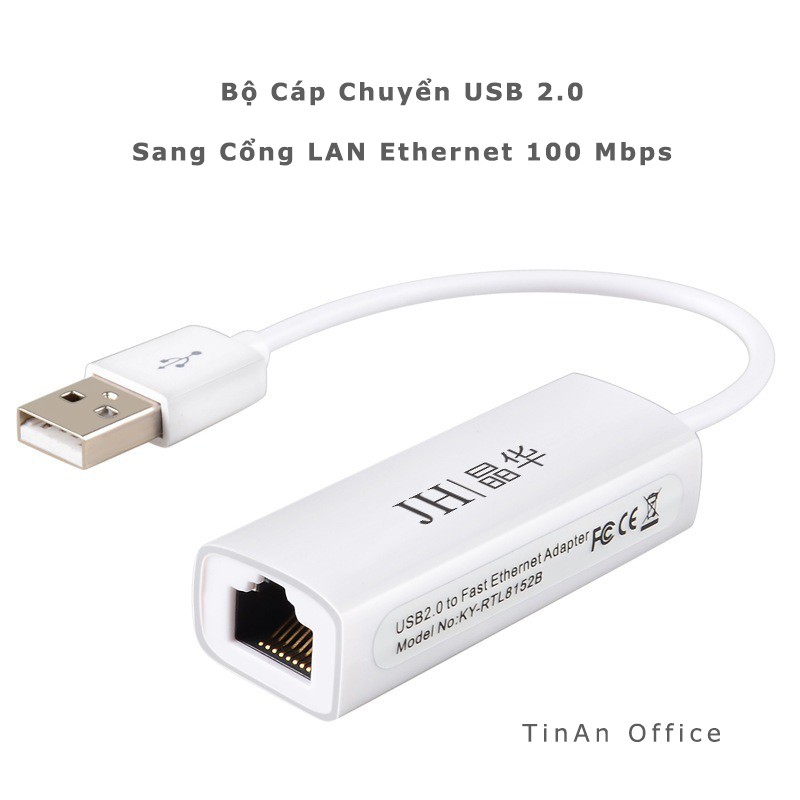 Bộ Cáp Chuyển USB 2.0 Sang Cổng Mạng LAN Ethernet 100 Mbps Cho Macbook, PC, Laptop