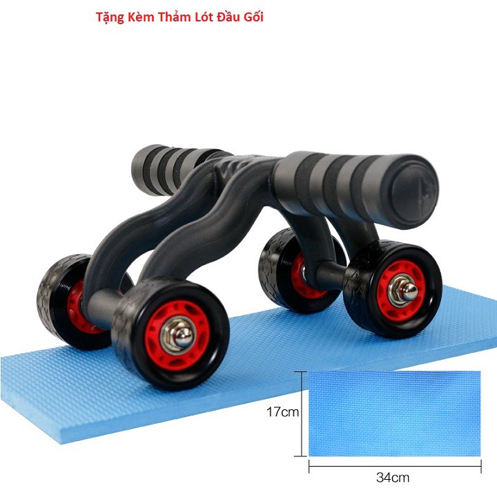 Con Lăn 4 Bánh Tập Bụng, Hỗ Trợ Giảm Cân, Lấy Lại Vóc Dáng, Tặng Miếng Đệm Lót Đầu Gối