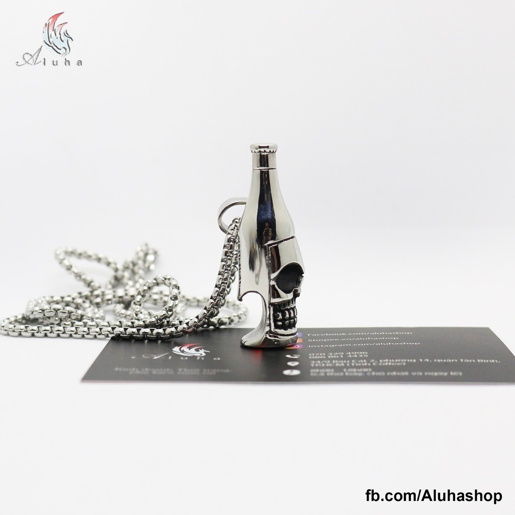 Dây chuyền Titan cao cấp Đầu Lâu nổi loạn khui nắp chai phong cách HIPHOP - NL112 - Aluha