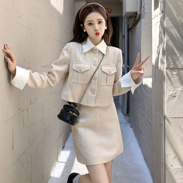 Set Áo Khoác Tay Dài + Chân Váy Xẻ Tà Thời Trang Mùa Thu 2022 Cho Nữ