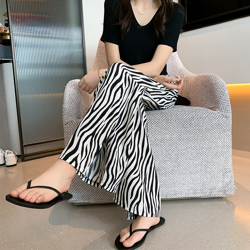 SUXI Quần Dài Nữ Lưng Cao Ống Rộng Họa Tiết Ngựa Vằn Thời Trang Hàn Quốc