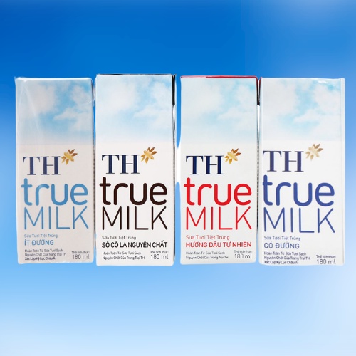 Sữa tươi tiệt trùng TH True Milk vỉ 4 hộp vị Dâu / Socola / Có đường / Ít đường loại 180ml