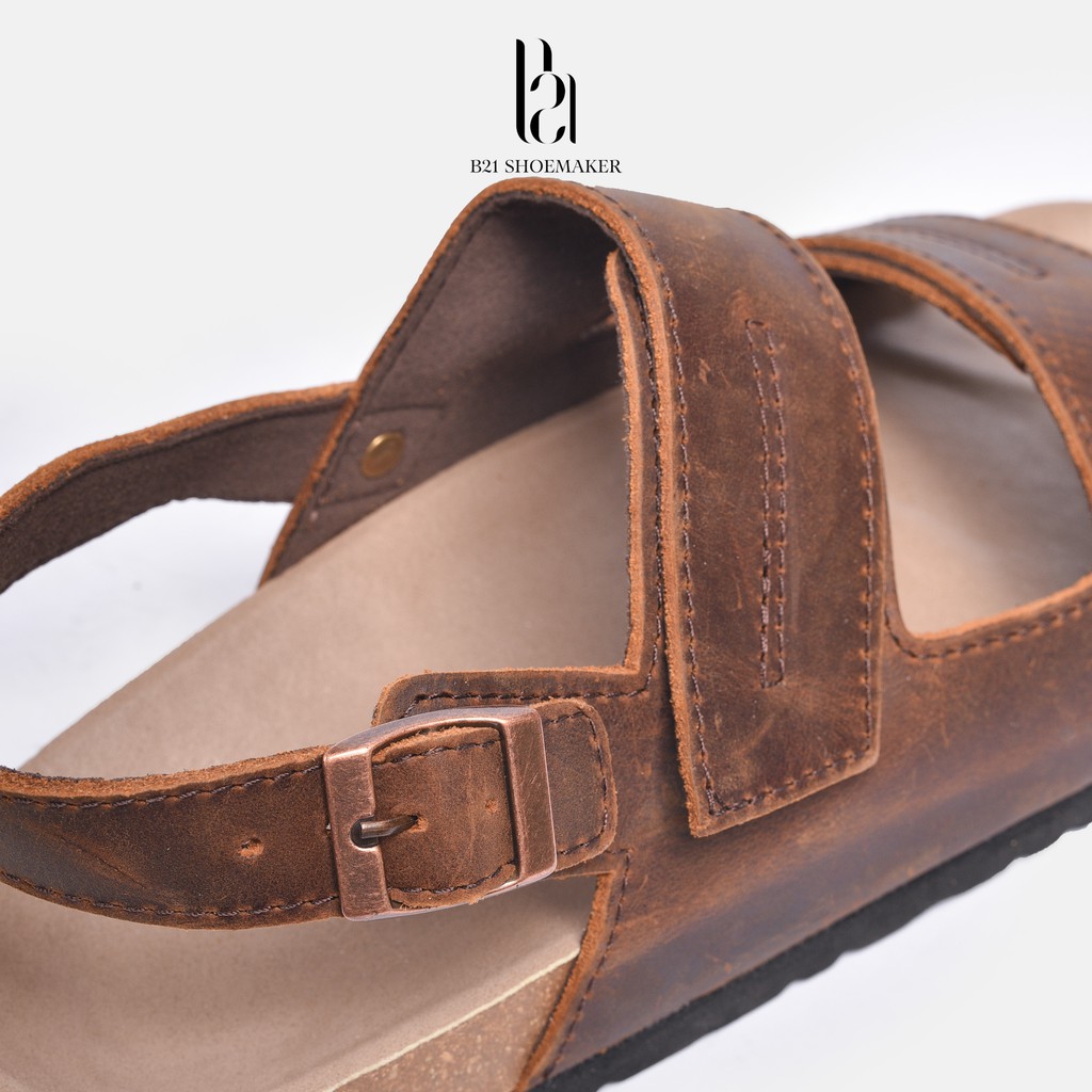 Dép SANDAL quai hậu nam đế trấu cao cấp da bò thuộc 2 lớp nhập khẩu nguyên tấm phong cách Basic - B21 Shoemaker