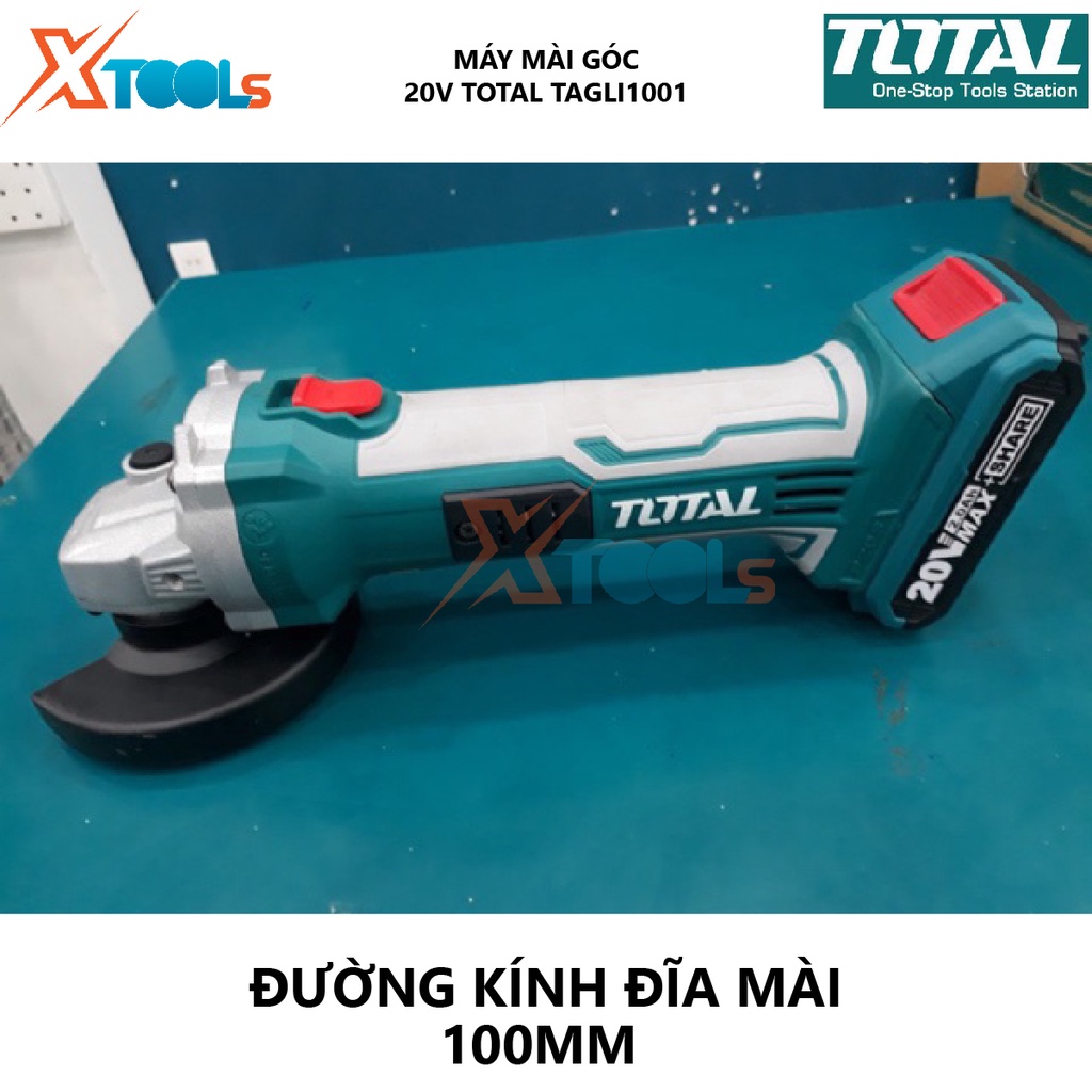 Máy mài góc dùng pin TOTAL TAGLI1001 20V M10 2kg đường kính đĩa mài 100mm thiết kế nhỏ gọn, nhẹ tay - không kèm pin sạc
