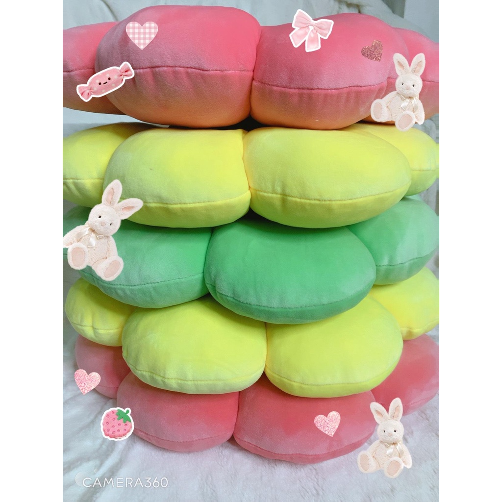 Nệm ngồi nâng chiều cao, gối tựa lưng vải miniso hình hoa