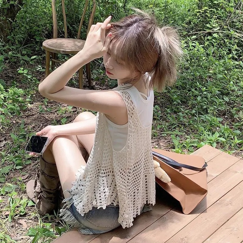 Áo Tank Top Dệt Kim Sát Nách Dáng Rộng Cổ Chữ V Thời Trang Mùa Hè Cho Nữ