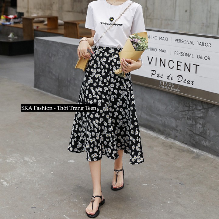 Chân Váy Vintage Hoa Cúc Ulzzang Dáng Dài, Chân Váy Xòe Midi Hoa Cúc Bigsize - SKA | BigBuy360 - bigbuy360.vn