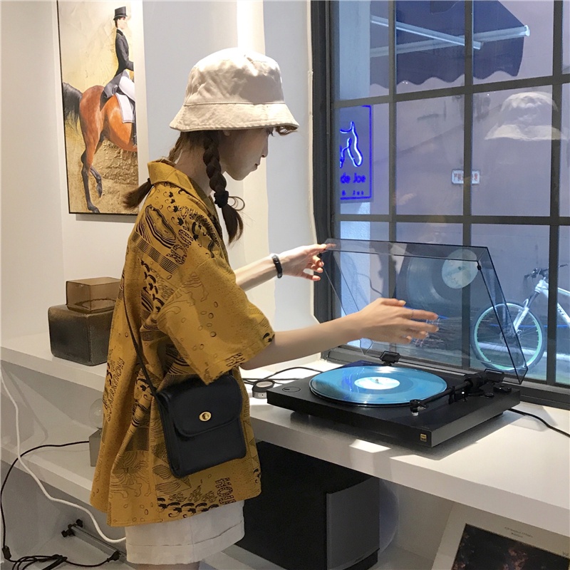 Áo sơ mi SUXI kiểu mỏng dáng rộng in họa tiết vintage dễ phối đồ thời trang mùa hè cho nữ