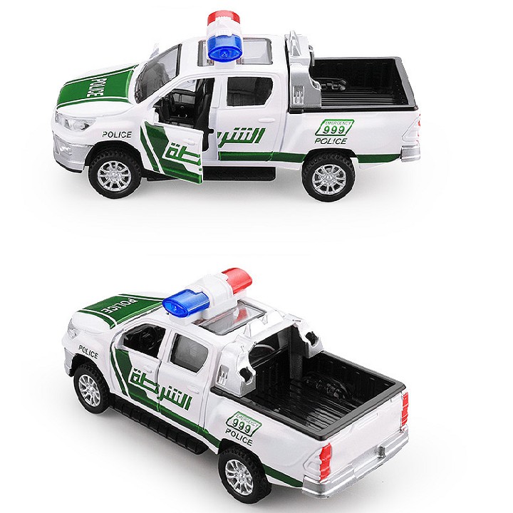 Ô tô cảnh sát bằng sắt chạy cót đồ chơi trẻ em xe có âm thanh và đèn