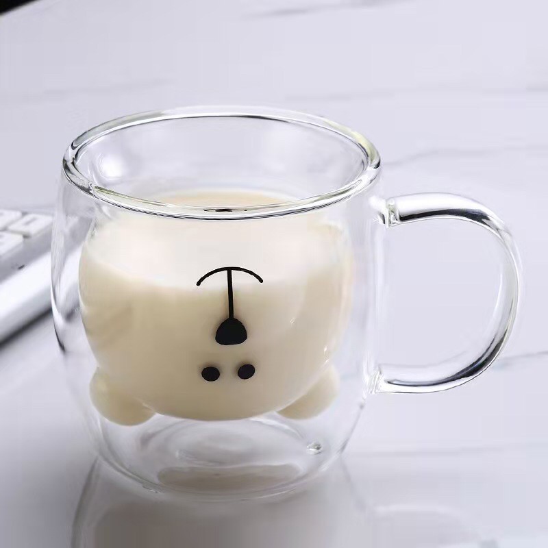 Ly thủy tinh hình gấu 2 lớp, ly thủy tình uống nước kiểu Hàn